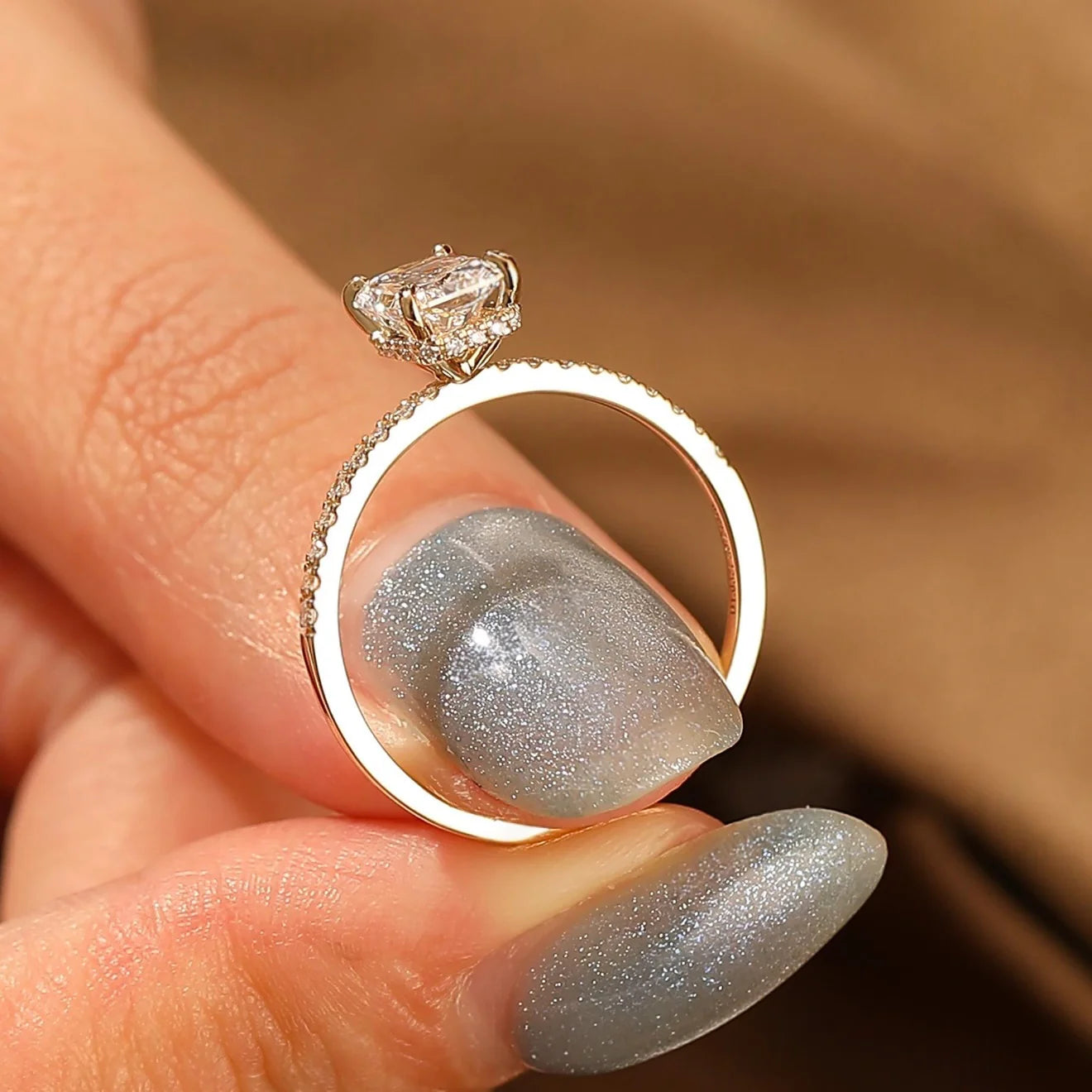 1.5 Ctw Radiant-Cut Pavé Diamond Ring in 14K Gold