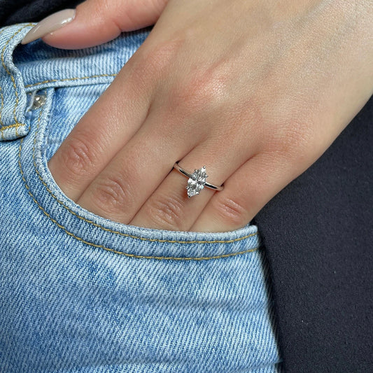 1.0 Ctw Marquise-Cut Solitaire Diamond Ring in 14K Gold