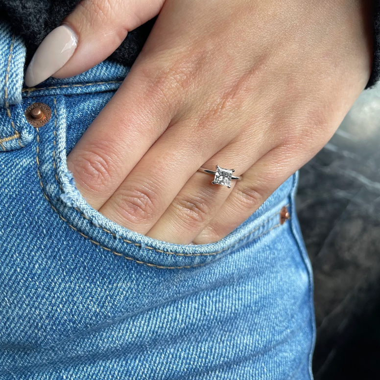 1.0 Ctw Princess-Cut Solitaire Diamond Ring in 14K Gold