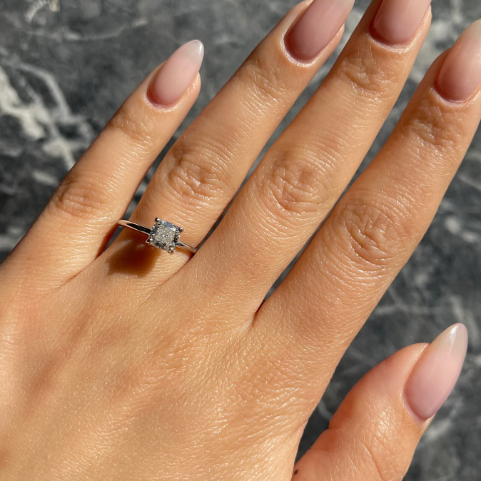 1.0 Ctw Cushion-Cut Solitaire Diamond Ring in 14K Gold