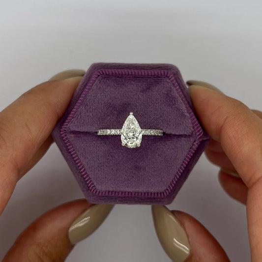 1.5 Ctw Pear-Cut Pavé Diamond Ring in 14K Gold