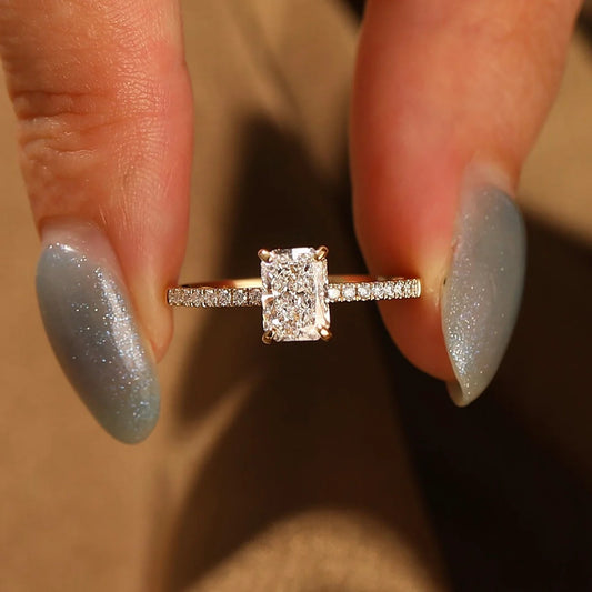 1.5 Ctw Radiant-Cut Pavé Diamond Ring in 14K Gold