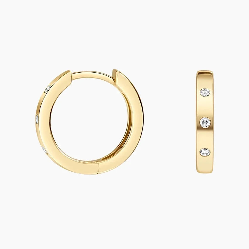 Cleo Flush Set Diamond Huggie Earrings