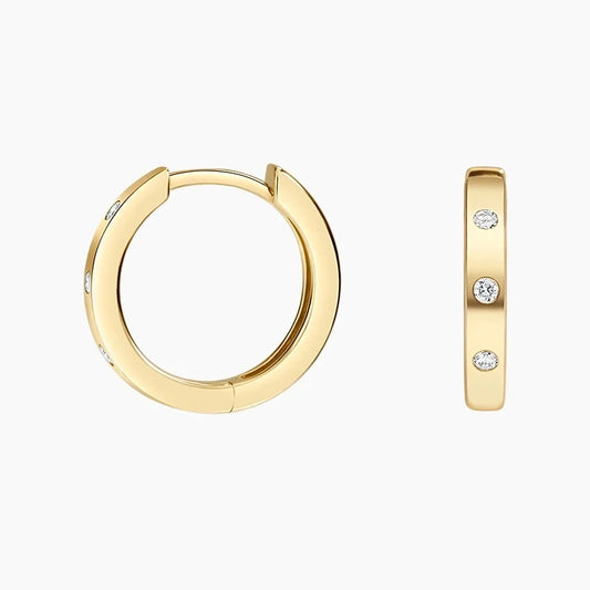 Cleo Flush Set Diamond Huggie Earrings