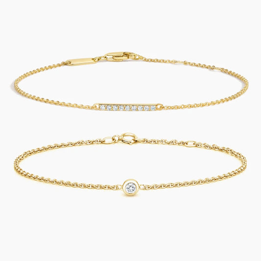 Minimalist Diamond Bracelet Set in 14K Yellow Gold