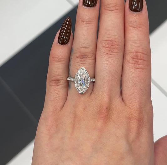 3.0 Ctw Marquise-Cut Halo Ring in 14K Gold