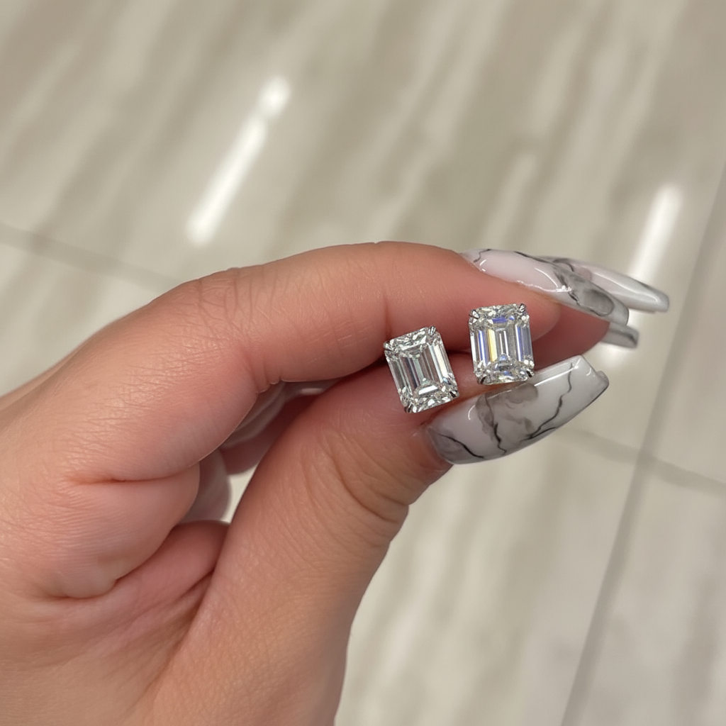 4 Ctw Emerald-Cut Diamond Studs