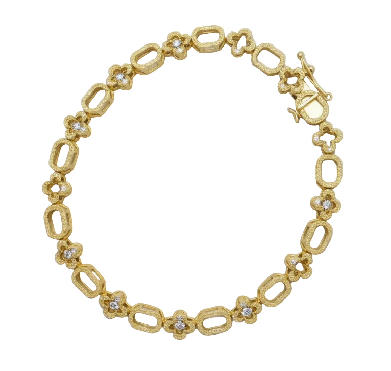 Diamond Flower Link Bracelet in 14K Gold