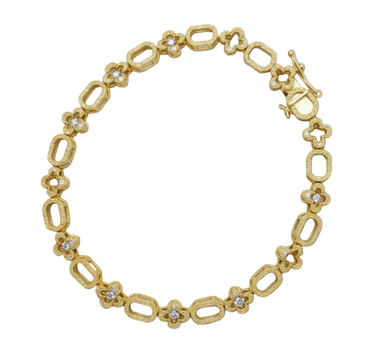 Diamond Flower Link Bracelet in 14K Gold