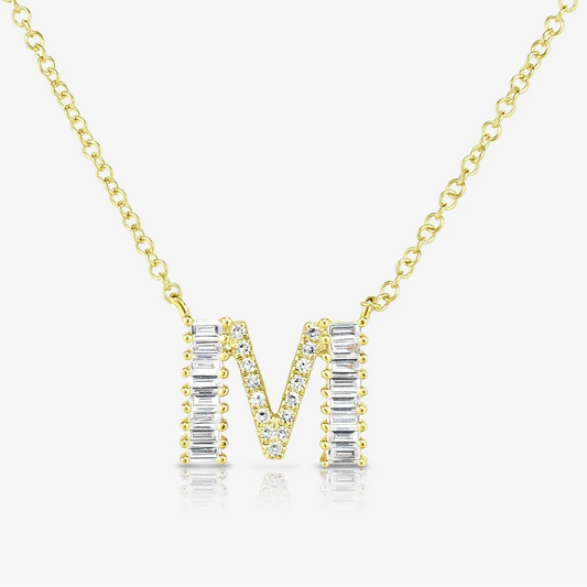 Baguette + Pavé Initial Necklace